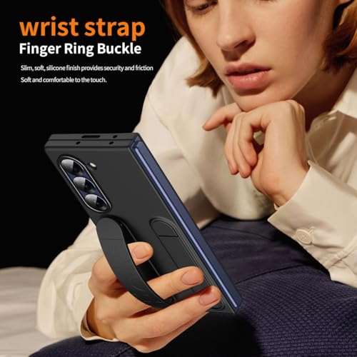 for Samsung Galaxy Z Fold 6 Protect Case with Wristband Stand,Bulit-in Screen & Lens Protection Shockproof Full Body Drop Fall Protection.(Black) - color: Black