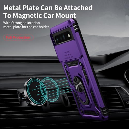 Vinve for Google Pixel 6 Pro Case with Slide Lens Cover, Military Grade Drop Protection, Magnetic Rotated Ring Holder Kickstand Phone Case (Deep Purple) - color: Deep Purple