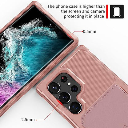 Wallet Case for Samsung Galaxy S22 Ultra, Compatible with Magnetic Car Mount, Heavy Duty Shockproof Rugged Soft TPU Back Leather Flip Credit Card Holder Cover 6.8 inch, Pink - color: Pink, size: Samsung Galaxy S22 Ultra