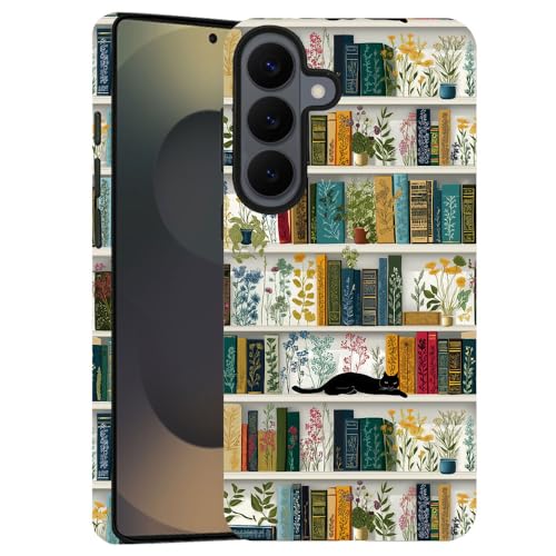 Compatible with Samsung Galaxy S26 Plus Case,Glossy Case All-Round Protection Shockproof Anti-Scratches TPU Cover,Cases for Man Woman-Book Shelf Flower Plants Cat - color: Book Shelf Flower Plants Cat, size: Galaxy S26 Plus
