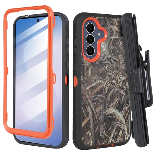 Compatible for Samsung S25 FE, Built in Screen Protector, Belt Clip Holster Heavy Duty Defender Case Dustproof Shockproof Protection (Camo) - color: Camo