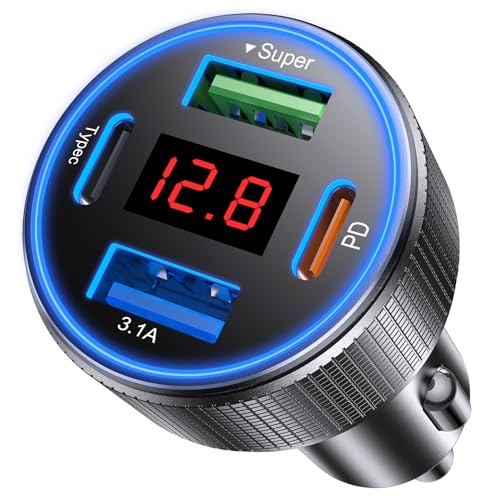 Car Charger USB C Fast Charge 78W 4-Port Cigarette Lighter USB Charger - color: Black-1Pc