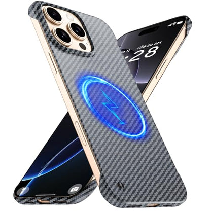 GRECAZO Magnetic Ultra-Thin Frosted Soft Touch Skin Borderless Carbon Fiber Bump Texture for iPhone 16 Pro Max Frameless Case 6.9" Slim Minimalist Lightweight Matte Hard for MagSafe Cover Case-Black - size: iPhone 16 Pro Max