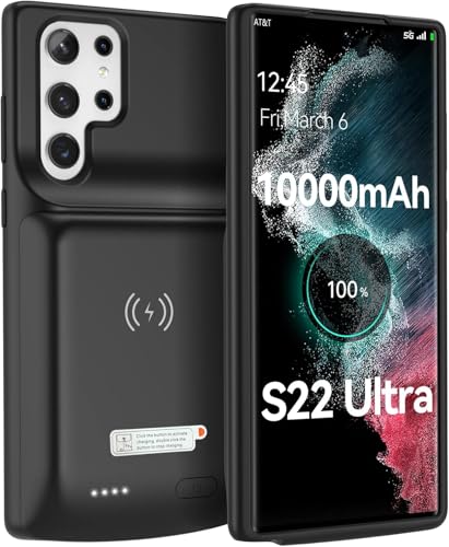 NEWDERY Battery Case for Galaxy S22 Ultra,10000mAh Charger Case | Qi Wireless Charging & 18W Fast Recharging Supported, Powerful Rechargeable Battery Pack for Samsung S22 Ultra 5G-6.8" Black - size: For Galaxy S22 Ultra