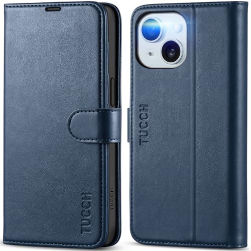 TUCCH Case Wallet for iPhone 15 (6.1") 2023, RFID Blocking Folio, Dark Blue | 4 Card Holders, Kickstand, PU Leather, Magnetic Closure, Shockproof TPU Shell, Protective Flip Cover - color: Dark Blue
