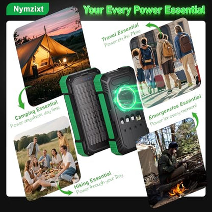 Solar Power Bank 49800mAh 22.5W QC3.0 Fast Charging Built in 4 Cables with USB C 6 Outputs & 2 Inputs for All Cell Phone Portable Wireless Charger Bright LED Flashlight Perfect for Camping
