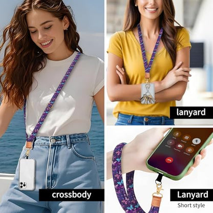 Phone Lanyard Crossbody Wrist Strap, Universal Adjustable Neck Strap for Phone Case Keys ID Badges, Travel Essential - color: Luxury Purple Butterfly