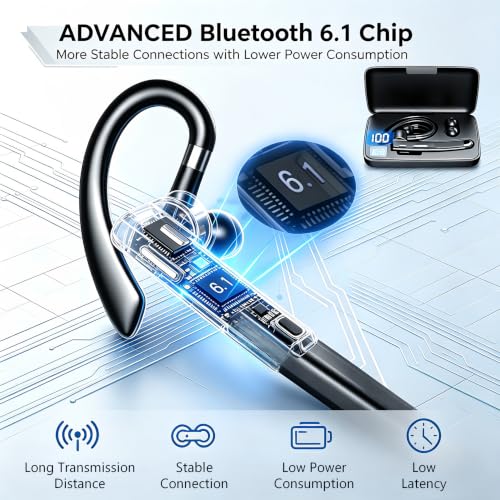 Hsility Bluetooth Headset for Work V6.1 Business Earbud with 500 mAh Charging Case，100Hrs Talk Time Dual Noise Cancel Wireless Earpiece,CVC8.0 Noise Cancelling Wireless Earbud for Trucker/Home/Office - color: Black