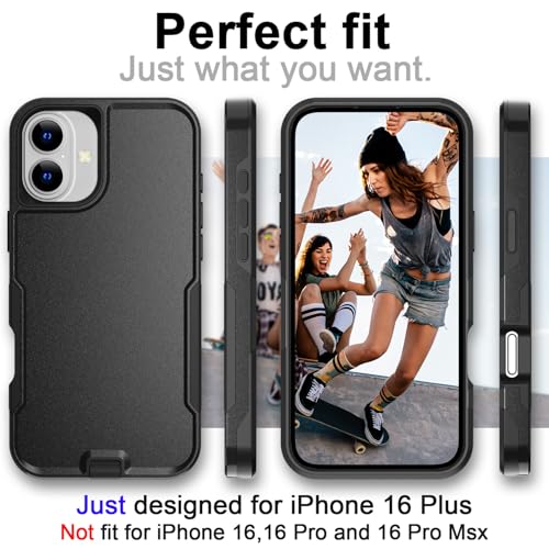 AICase for iPhone 16 Plus Case with Belt Clip,[Compatible MagSafe] Heavy Duty 20 FT Drop Protection Full Body Rugged Shockproof Military Protective Tough Durable Phone Cover 6.9" for Men Women - color: Black+Belt Clip with Magsafe