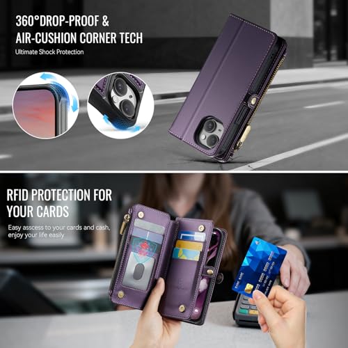 Strapurs for iPhone 15 Magnetic Detachable Wallet Phone Case, Purple - color: (Detachable with Magsafe)-Purple, size: iPhone 15 - 6.1"