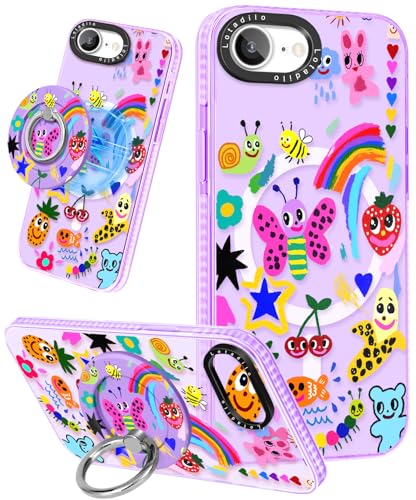 Lotadilo Cute Case for iPhone 17e/16e for Women Girls - Funny Crayon Drawing Design Compatible with Magsafe Magnetic Ring Holder Stand Fashion TPU Phone Covers for iPhone 17e/16e Phone Case - color: Crayon Drawing, size: for iPhone 16e