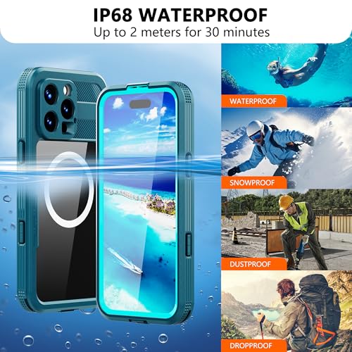 Waterproof Phone Case for iPhone 16 Pro Max 6.9 inch Magnetic - color: Cyan-Teal, size: iPhone 16 Pro Max 6.9 inch