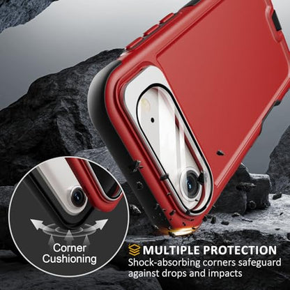 Follaroma Magnetic for iPhone 17 Air Case with Camera Stand, Red, 6.5" | Built-in Glass Camera Cover,Compatible with MagSafe,Heavy Duty Shockproof Protective,Military-Grade Anti-DropDual Layer Cover - color: Black Red, size: iPhone 17 Air 6.5''