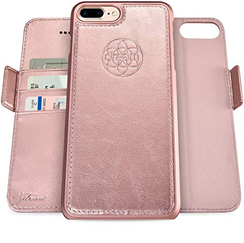 Dreem Fibonacci 2-in-1 Wallet Case for Apple iPhone 8 Plus & 7 Plus - Luxury Vegan Leather, Magnetic Detachable Shockproof Phone Case, RFID Card Protection, 2-Way Flip Stand - Rose - color: Rose, size: iPhone 8 Plus & 7 Plus
