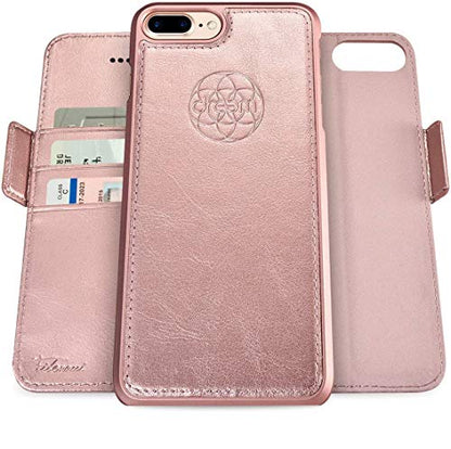 Dreem Fibonacci 2-in-1 Wallet Case for Apple iPhone 8 Plus & 7 Plus - Luxury Vegan Leather, Magnetic Detachable Shockproof Phone Case, RFID Card Protection, 2-Way Flip Stand - Rose - color: Rose, size: iPhone 8 Plus & 7 Plus