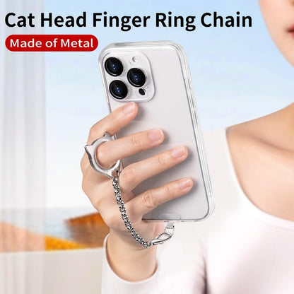 Metal Cat Head Phone Finger Grip Ring Chain Lanyard Keychain Holder Charm - color: Silver