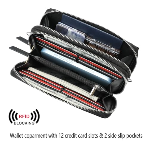 RFID Crossbody Wallet Wristlet Purse with Phone Pocket For Women Vegan Leather - color: Zb-saffiano-black