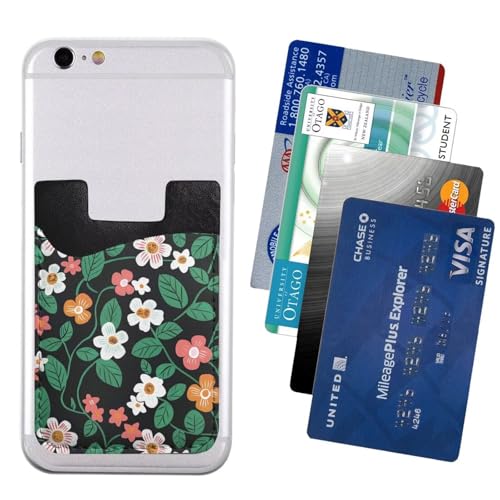 Phone Phone Adhesive Card Holder for Back Of Phone Floral Flower Stick-on ID Credit Card for All Smartphones PU Leather Card Holder Adhesive Pocket - color: Cute Flowers