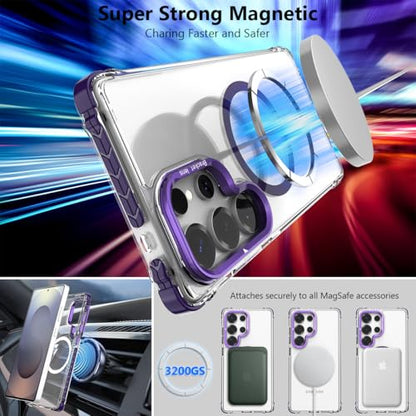 Nvollnoe for Samsung S25 Ultra Case Compatible with MagSafe Military Grade Shockproof Heavy Duty Protective Adjustable Kickstand Ultra Clear Magnetic Phone Case for Samsung S25 Ultra(Purple) - color: Clear-Purple