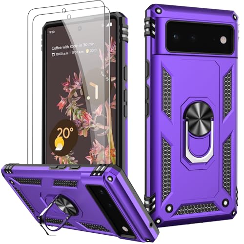 LUMARKE for Google Pixel 6A Case with Screen Protector,Pass 16ft. Drop Tested Military Grade Protective Phone Cover with Magnetic Ring Kickstand Compatible with Car Mount Holder Purple - color: Purple, size: Google Pixel 6A
