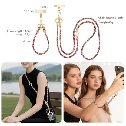 Crystal Phone Lanyard Crossbody and Wrist Strap Lanyard Rhinestone Anti-Theft Phone Strap Phone Neck Strap for Women - color: Red