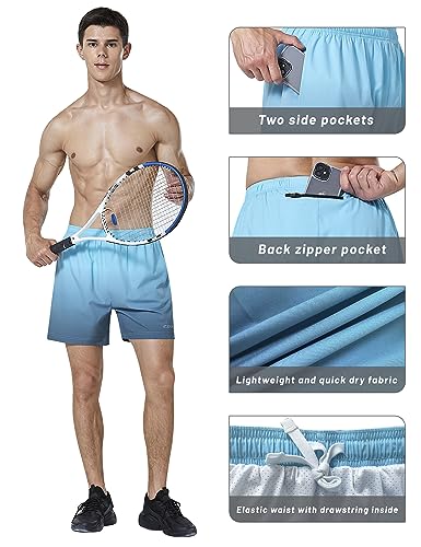 EZRUN Men's 5" Athletic Running Shorts Quick Dry with Liner Zip Pocket - color: Gradient Blue, size: Small