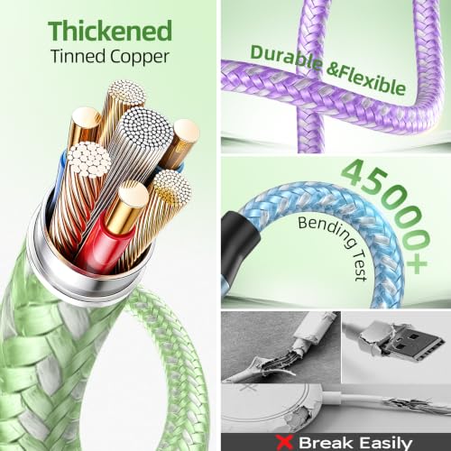 Camping Essentials 4in2 Multi Charging Cable for Apple Watch Charger 5FT2PK - color: Light Green&Pink&Purple&Blue, size: AC to 2C+L+iWatch