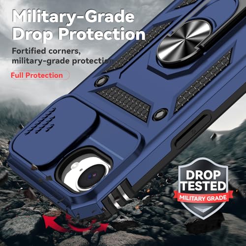 for iPhone 17E / iPhone 16E Case, with Camera Lens Cover HD Screen Protector, Dual Layer Military-Grade Drop Tested Magnetic Ring Holder Kickstand Protective Phone Case for iPhone 16E /17E (Navy Blue) - color: Navy Blue with camera cover Military-Grade 2n