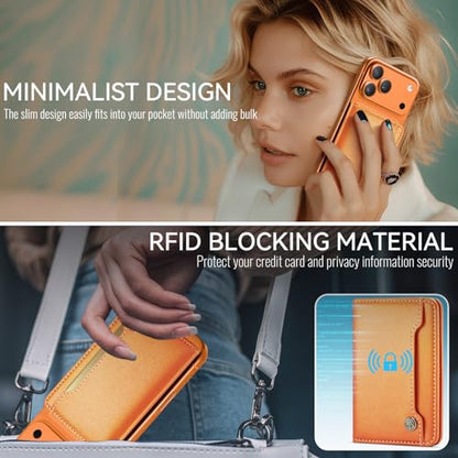 Vinich for MagSafe Wallet Magnetic RFID Blocking Card Holder, Orange - color: Orange