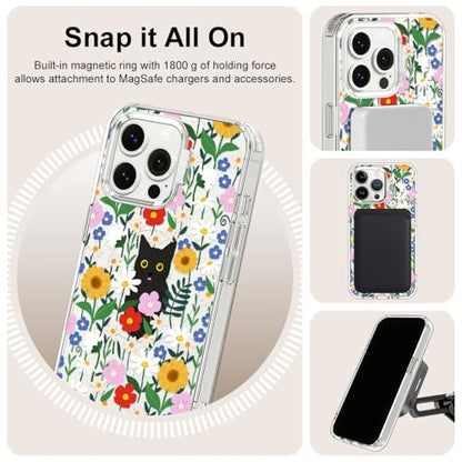 MOSNOVO Case for iPhone 13 Pro, [Compatible with Magsafe] [Buffertech 6.6ft Military-Grade Drop Protection] [Anti Peel Off Tech] Clear Phone Case Design - Black Cat in Garden - color: Black Cat in Garden, size: iPhone 13 Pro