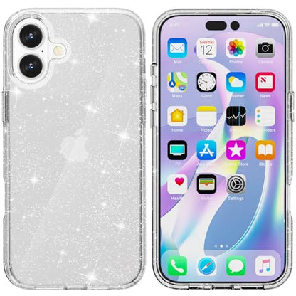 TENOC Phone Case Compatible with iPhone 16, Glitter Case Clear Sparkling Protective Bumper Cute Cover for Girls Women - color: Clear Glitter, size: iPhone 16