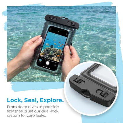 1 Pack Waterproof Phone Pouch Underwater Dry Bag Ultra-Clear Dual-Sided Touchscreen Case with Lock Seal for Swimming Snorkeling & Beach-Black - color: Black