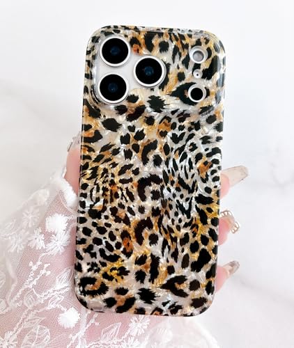 Qokey Compatible for iPhone 17 Pro Max Case 6.9 Inch, Sparkly Translucent Seashell Layer Design, Soft Classical Cheetah Pattern Print Shockproof Phone Cover for Women Girls, Black Brown Leopard - color: Black Brown Leopard