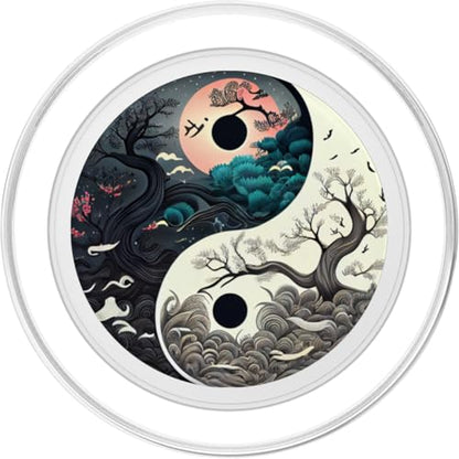 Yin Yang Day & Night Bonsai Cherry Blossom Sun Moon PopSockets PopGrip for MagSafe - style: Magnetic PopGrip