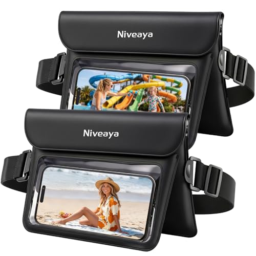 Niveaya 2 Pack Waterproof Fanny Pack for Women Men, IPX8 Waterproof Pouch Dry Belt Bag for Beach, Kayaking, Swimming, Double Space Touchscreen & Photography,Boat Travel Essentials - color: Black+Black
