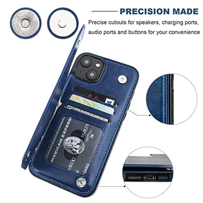 ONETOP for iPhone 14 Plus Wallet Case with Credit Card Holder,Blue | Kickstand,ID/Cash Holder,Case Wallet with Card Slots,Double Magnetic Clasp,Durable PU Leather Shockproof Cover for Women Men - color: Blue