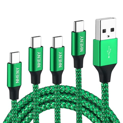 USB TyType C Charger Cable Green USB C Nylon Braided Rapid Charging Cord 4 Pack 10FT 2x6FT 3FT for Phone 15/16 Series,Samsung S10 S9 Plus, Note 10/S10, LG V30 G6, Google Pixel - color: Green