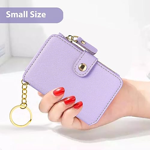 M-Plateau RFID Blocking Keychain Wallet With Leather Wrist Strap | Keychain Wristlet, Womens Card Holder with Zipper Coin Pocket and ID Window - color: Lavender
