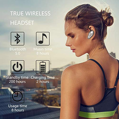 Kendir Bluetooth Headset, V5.0 Ultralight Wireless Headphone Cell Phone Earpiece with Mic Headsetcase, Volume Control, Handsfree Earbud for iPhone, Android,Samsung Smartphone - color: Silver