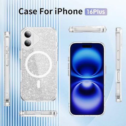 LEMAXELERS Clear Sparkly Magnetic Case for iPhone 16 Plus -Clear SF | Glitter Anti-Yellowing Slim TPU Bumper Compatible with Magsafe Shockproof Protective Transparent Cover - color: Clear, size: iPhone 16 Plus