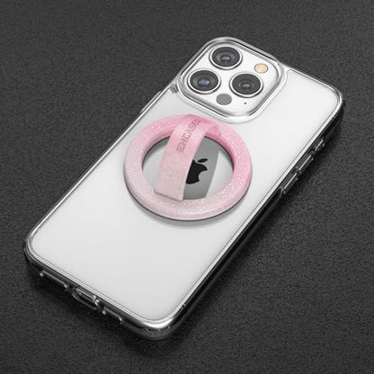 Encased Magnetic Phone Grip Holder Thin Silicone Finger Loop Ring Compatible with iPhone (Pink Sparkle) - color: Gradient Pink Sparkle