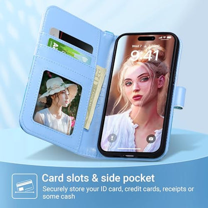ULAK Compatible with iPhone 15 Plus Wallet Case, Marble | [RFID Blocking] Premium PU Leather Protective Folio Flip Cover with Card Holder Kickstand, Shockproof Protection - color: Marble, size: iPhone 15 Plus- 6.7 inch