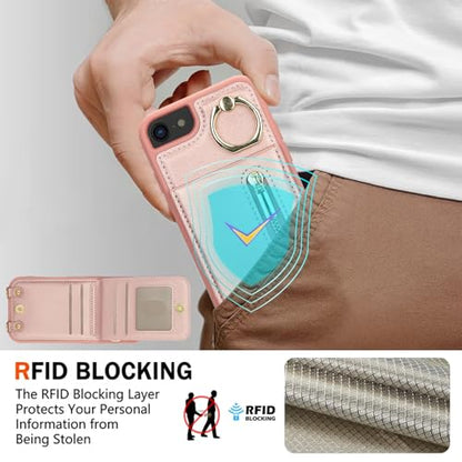 Crossbody Wallet Case for iPhone 7/8/SE 2020/SE 2022 with Lanyard Strap Card Slot Holder RFID Blocking Kickstand,Magnetic Flip Folio Zipper Purse Case, PU Leather Cover Handbag,Rose Gold - color: Rose Gold, size: iPhone 7/8/SE 2020/SE 2022(4.7")