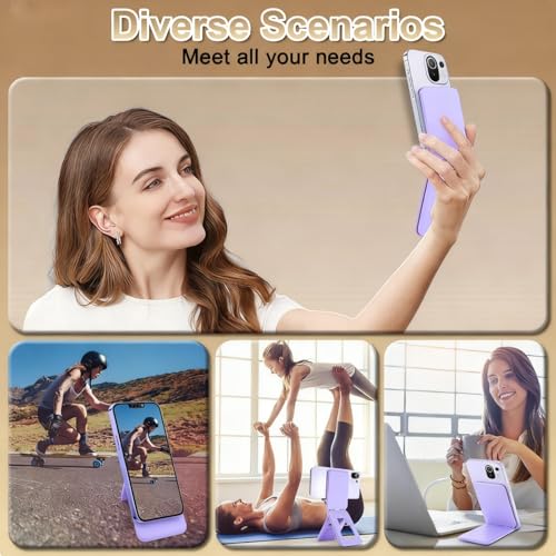 Magnetic Phone Stand, PU Leather Phone Tripod with Angle Adjustment - color: C-Purple