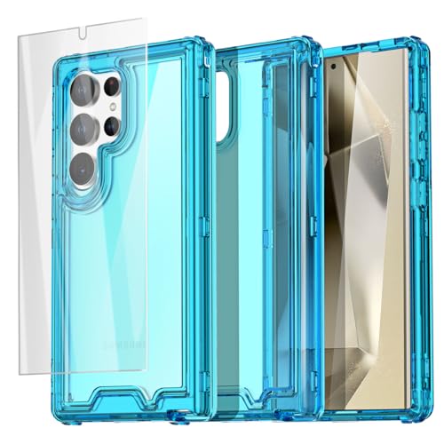 AICase for Samsung Galaxy S24 Ultra Case Clear,Heavy Duty Durable 3-Layer Crystal Transparent [Not Yellowing][Military Grade Drop Protection] Shockproof/DropProof Protective for S24 Ultra 6.8" 5G_4 - color: Sky Blue with Glass Protector_3 in 1, size: Gala