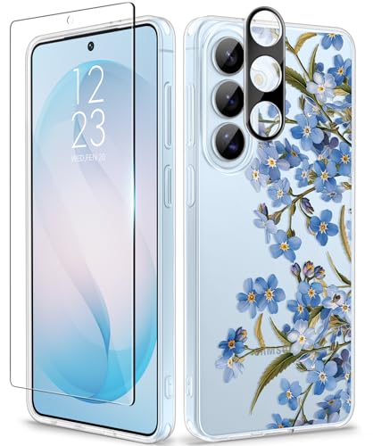 GVIEWIN for Samsung Galaxy S26 Case, Clear Floral Slim Shockproof Protective Women Phone Case, Non-Yellowing, with Screen Protector & Camera Lens Protector for Galaxy S26 6.3", Aconite/Blue - color: Aconite/Blue, size: For Galaxy S26 6.3"