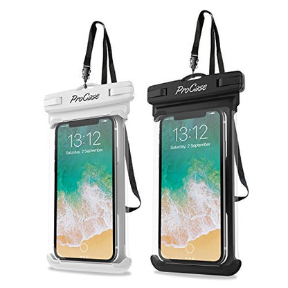 ProCase 2 Pack Waterproof Phone Pouch, Underwater Phone Case Up to 7", Dry Bag for iPhone 17 Air 16 15 14 13 Pro Plus Max, Galaxy S24 S23 S22 Ultra Pixel, Beach Essentials -White & Black - color: White/Black