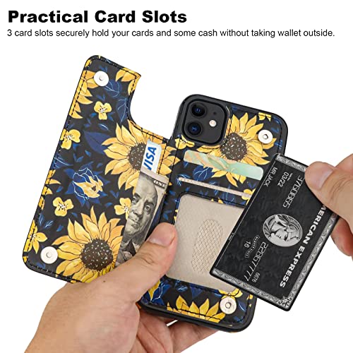 HAOPINSH for iPhone 11 Wallet Case with Card Holder, Blooming Sunflowers Pattern Back Flip Case PU Leather Kickstand Card Slots Case for Women Girls, Double Magnetic Clasp Shockproof Cover 6.1" - color: Blooming Sunflowers
