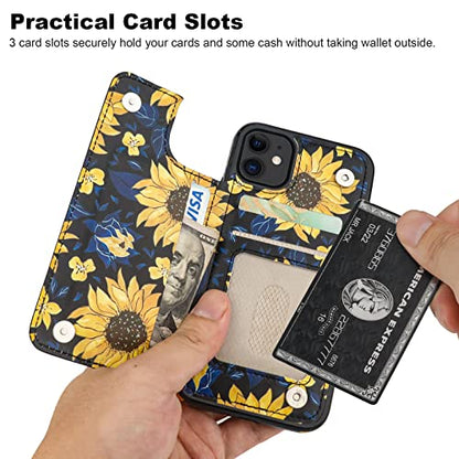 HAOPINSH for iPhone 11 Wallet Case with Card Holder, Blooming Sunflowers Pattern Back Flip Case PU Leather Kickstand Card Slots Case for Women Girls, Double Magnetic Clasp Shockproof Cover 6.1" - color: Blooming Sunflowers