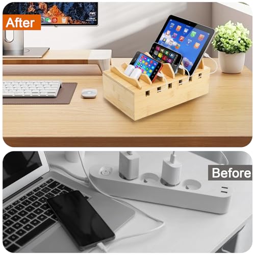 WRINGKIT Bamboo Charging Station for Multiple Devices, Hold 6 Devices